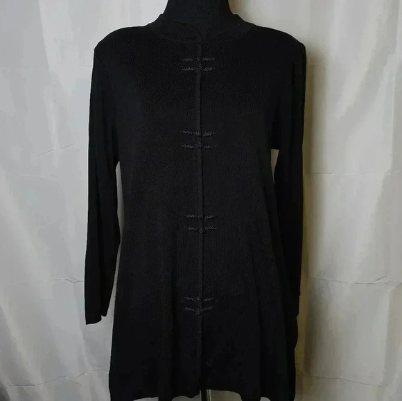 Exclusively Misook Black Long SleeveTunic Top With Frog‎ Closure Sz M - Picture 1 of 9